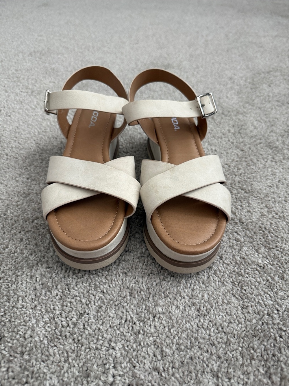 Soda Women's Ivory Cross-Strap Platform Sandals